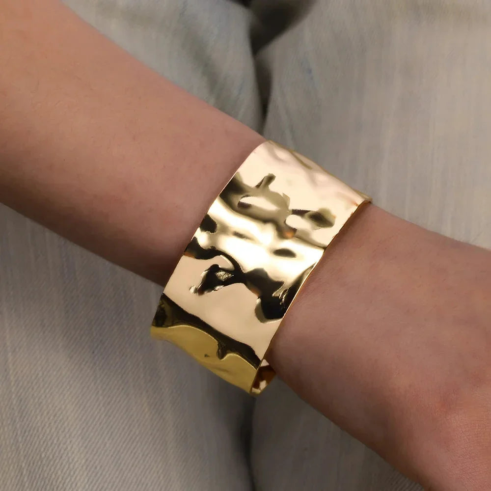 Classic Wrinkle Texture Openning Bangle Bracelet For Women Exquisite Cuff Bracelet Gold Color Stainless Steel Hand Ornament Gift