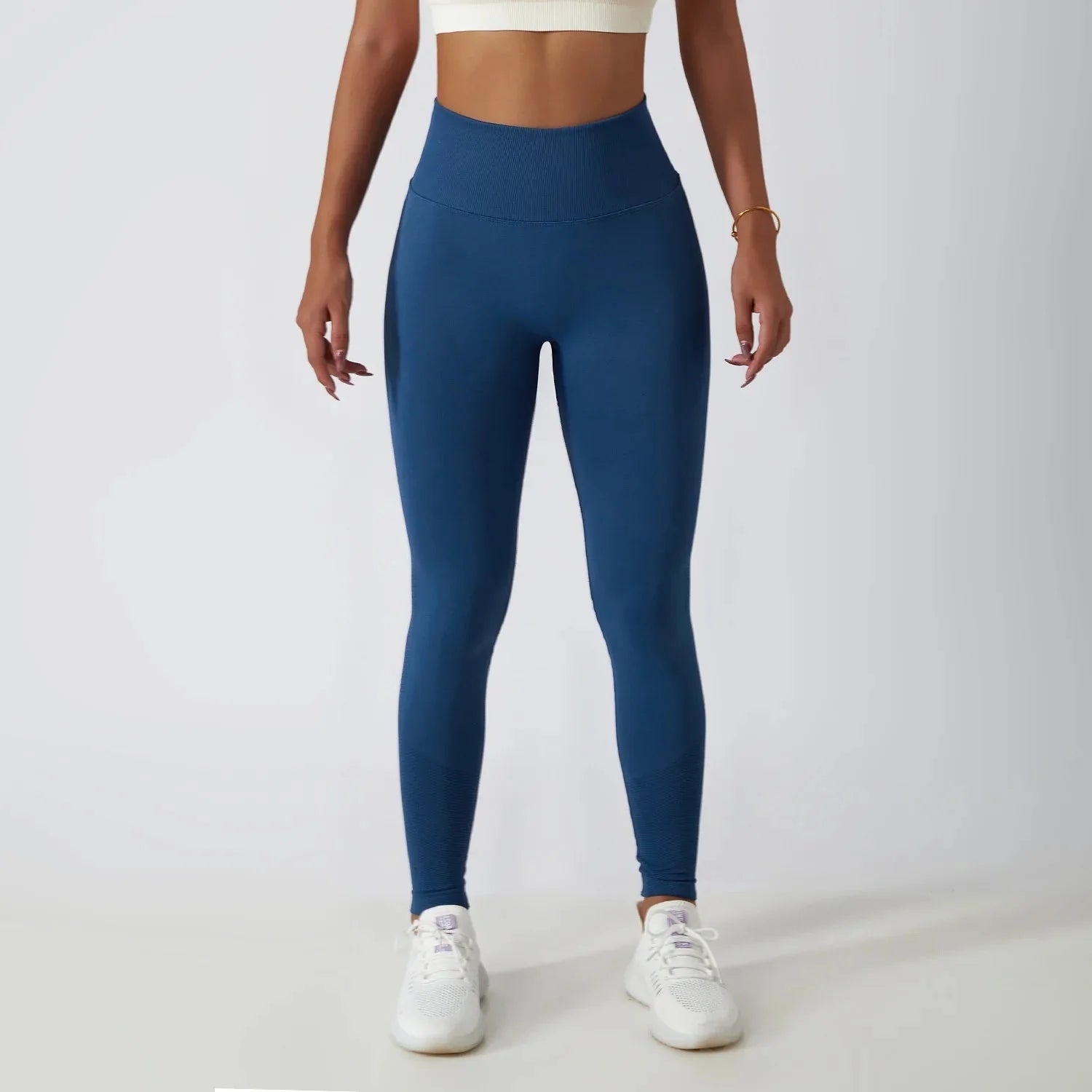 Seamless Ribbed Yoga Leggings with Tummy Control Fit
