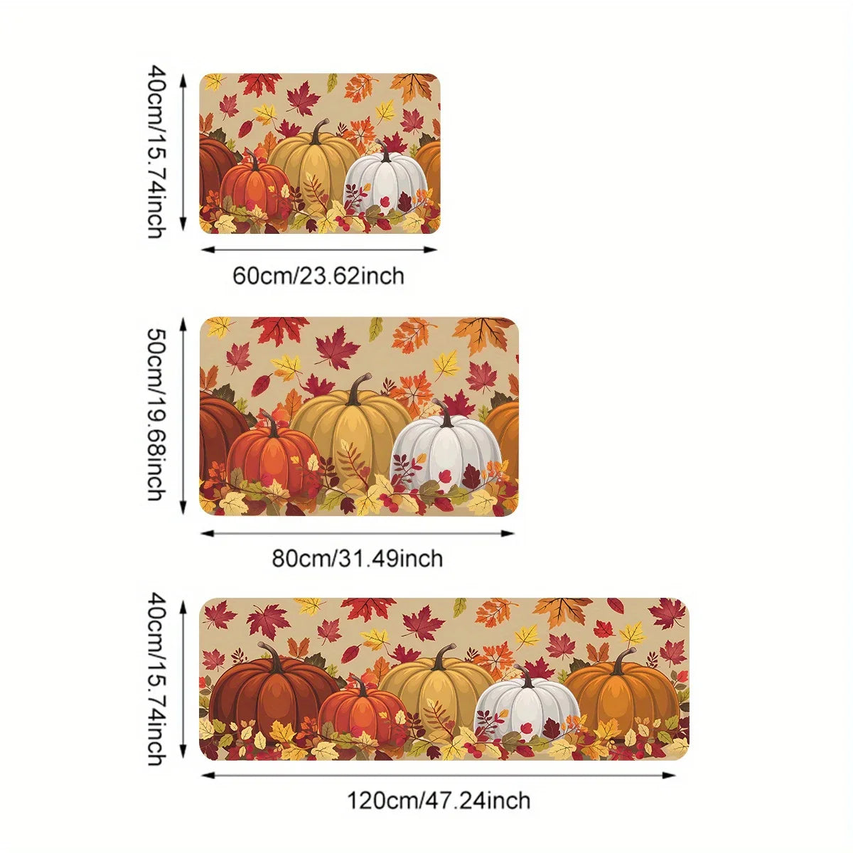 VIKAMA Thanksgiving Carpet Pumpkin Maple Leaf Carpet Kitchen Rug Long Carpet Doormat Living Room Bedroom Sofa Soft Floor Mat