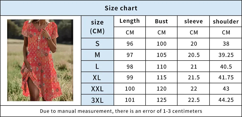 Women's Ethnic Print Midi Dress Summer Round Neck Casual Style - Image 6