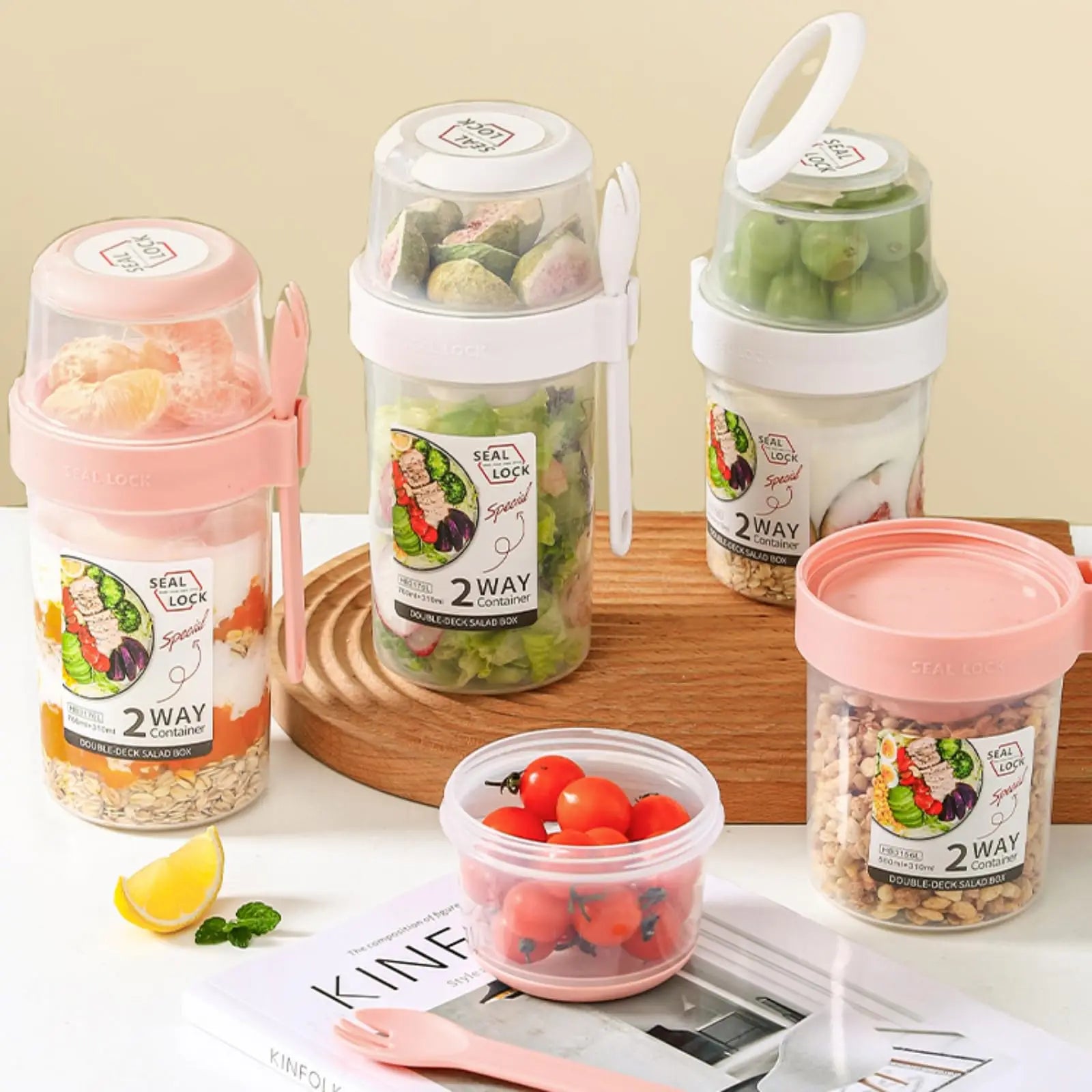 Breakfast On The Go Cups, Salad Cup To Go, Take And Go Yogurt Cereal Overnight Oats Snack Parfait Containers & Salad Dressing Ho