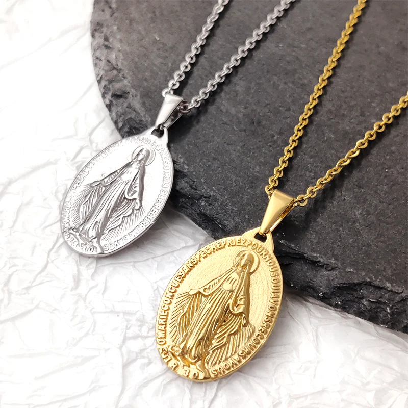 Hot Sale Virgin Mary Pendant Necklace - 18K Gold Plated & 316L Stainless Steel Religious Medallion, Catholic Gifts for Women Men
