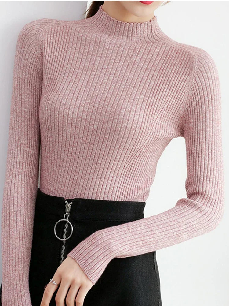 Women's Slim Fit Mock Neck Ribbed Long Sleeve Pullover Sweater - Image 26