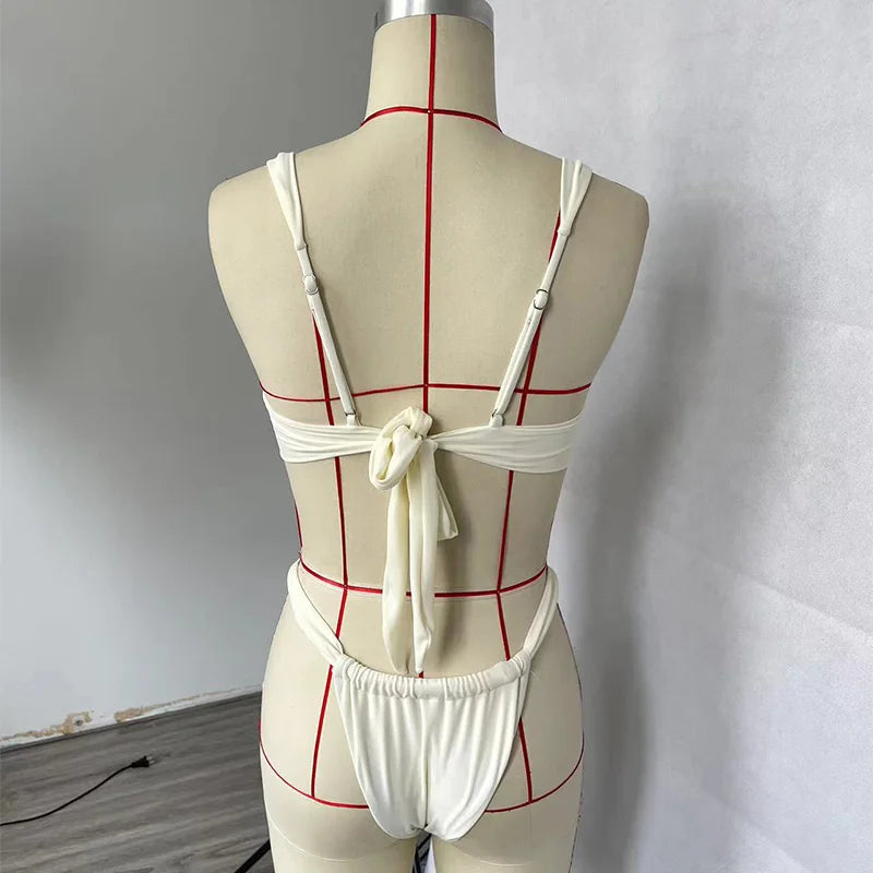 White Solid Two Piece Bikini Swimsuit with Supportive Padding - Image 6