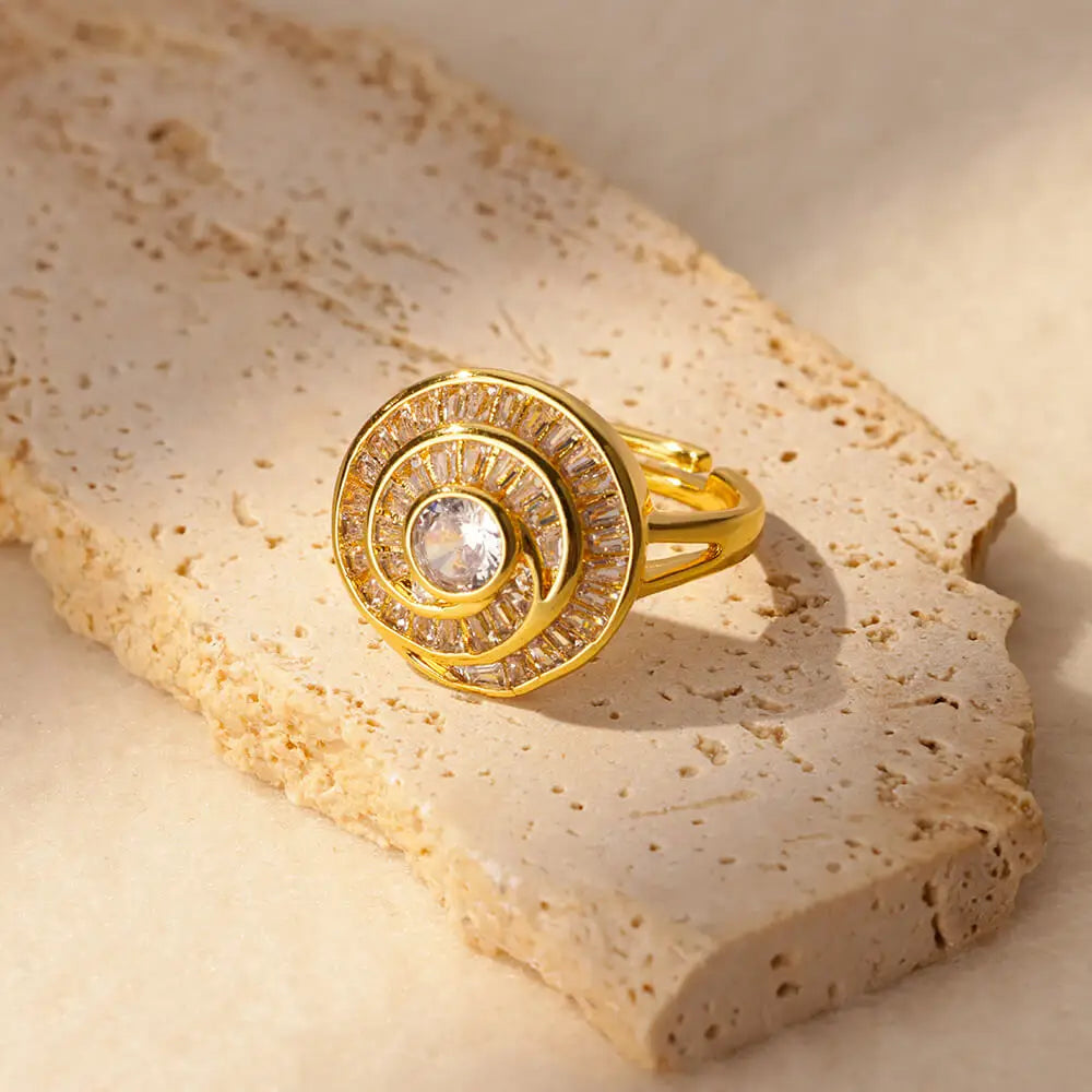 Zirconia Flower Rings for Women Opening Stainless Steel Gold Color Ring Wedding Couple Band Waterproof Jewelry