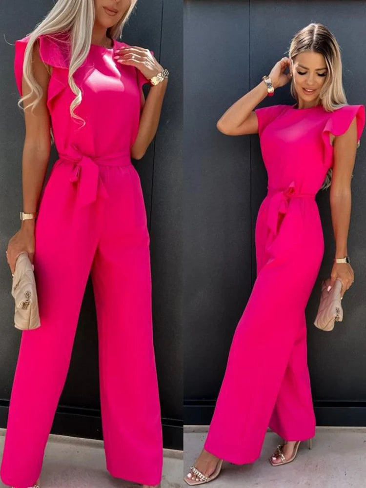 Summer Short Sleeve Wide Leg Jumpsuit for Women Elegant Romper Vintage Streetwear Jumpsuits Overalls Women Jump Suit Woman