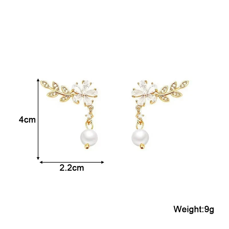 Exquisite Leaves Crystal Flower Stud Earrings For Women AAA Zircon Rose Butterfly Tassel Earring Bride Wedding Party Jewelry