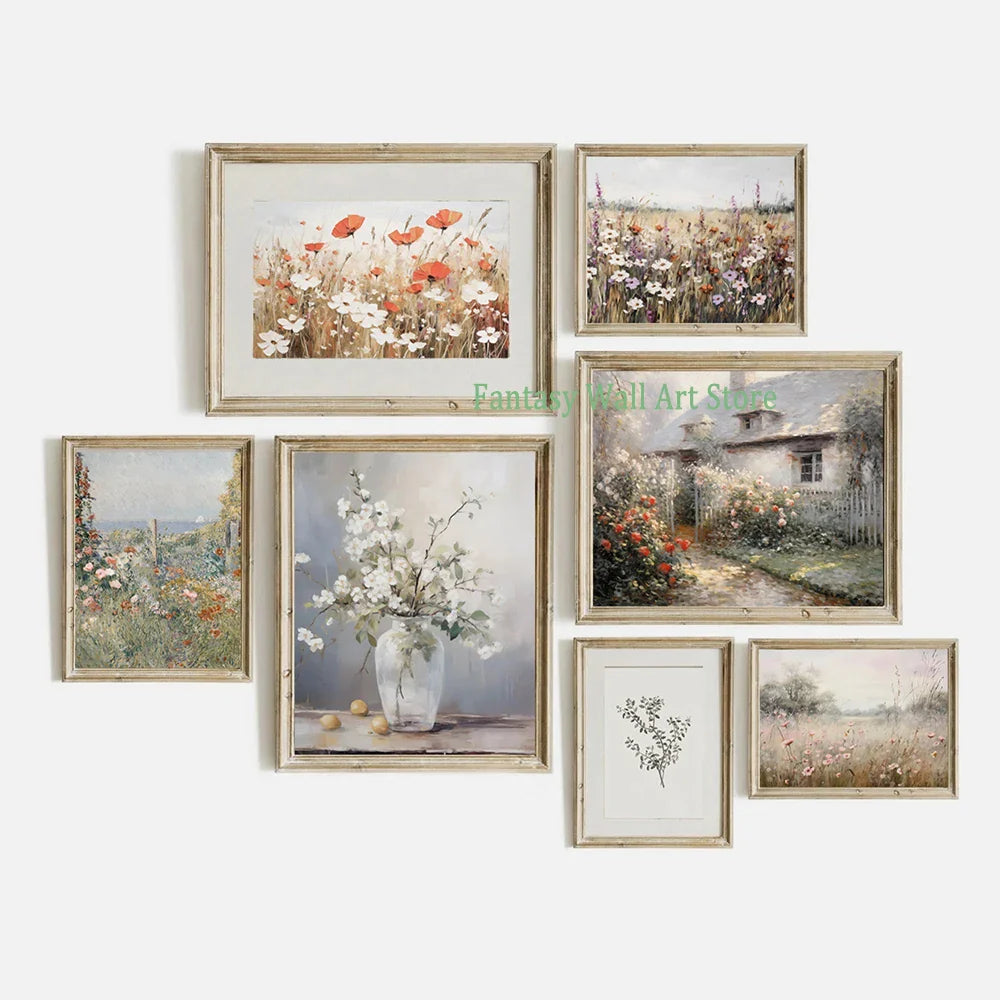 Wildflower Prints Neutral Floral Gallery Wall Decor Antique Summer Landscape Poster Garden Countryside Aesthetic Wall Decoration