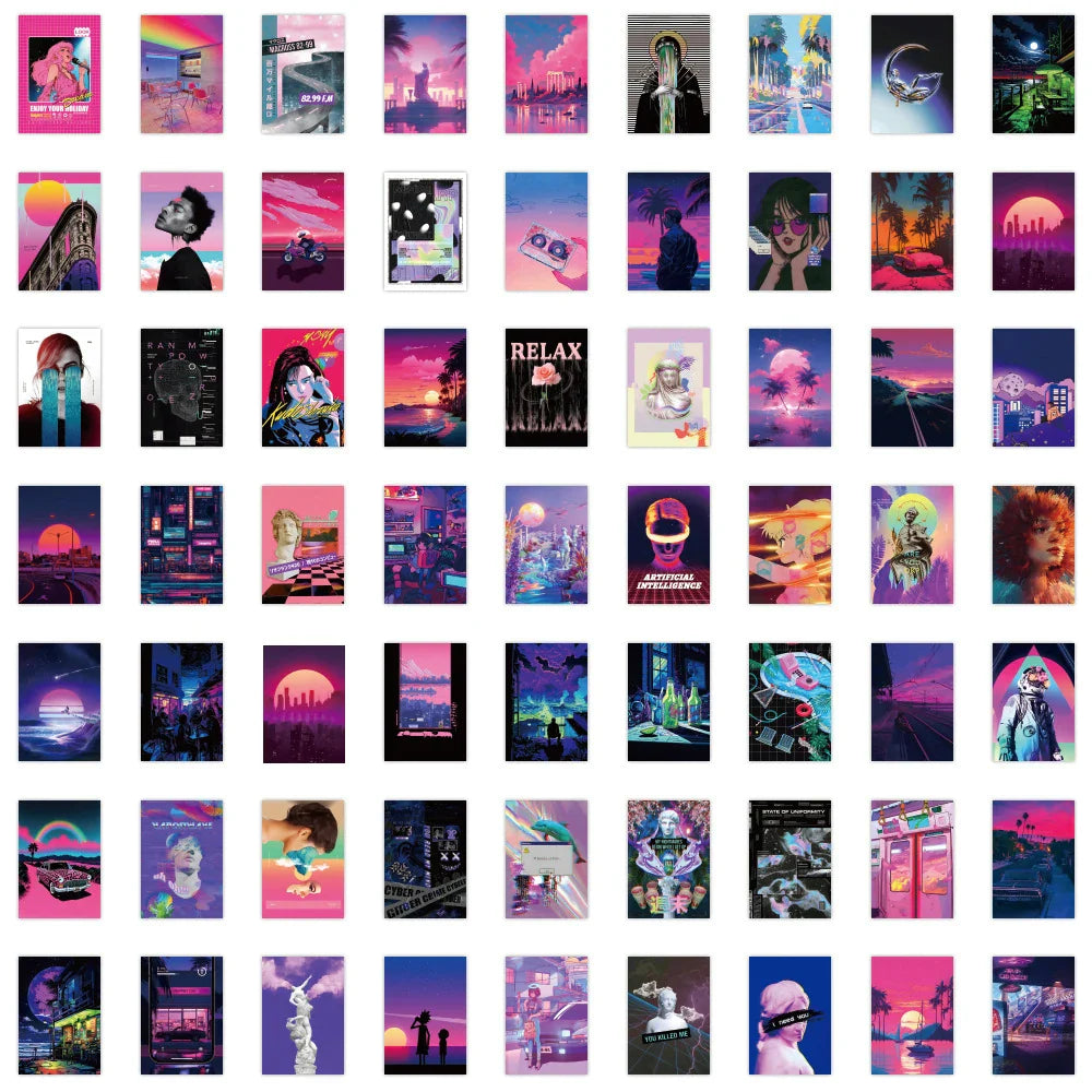 10/30/50pcs Vintage 80's Synthwave Cool Stickers Vaporwave Decal Skateboard Laptop Luggage Phone Motorcycle Waterproof Sticker