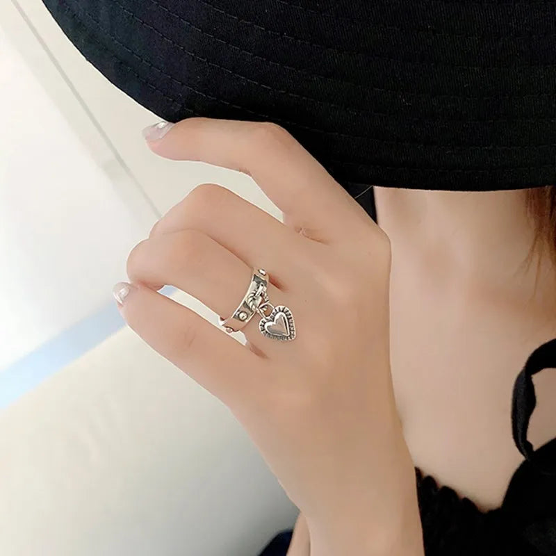 925 Sterling Silver Heart Pendant Adjustable Rings For Women Wedding Luxury Jewelry Wholesale  and