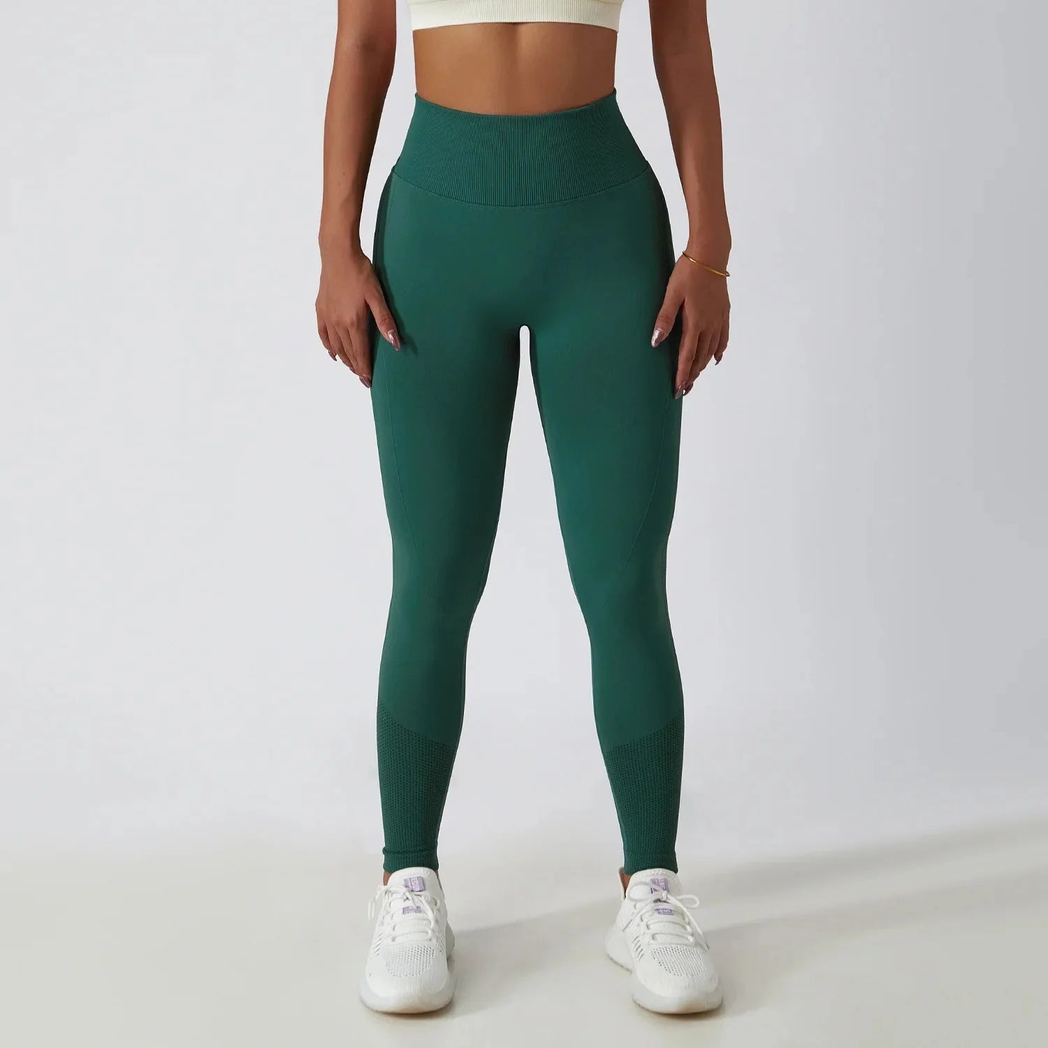 Seamless Ribbed Yoga Leggings with Tummy Control Fit