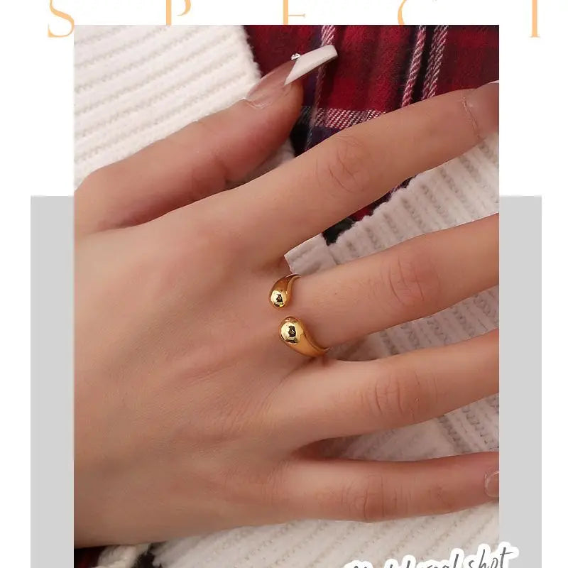 925 Sterling Silve Smooth Double Ball Beads Rings For Woman Adjustable Gold Color Geometric Wedding Couple Rings Fine Jewelry