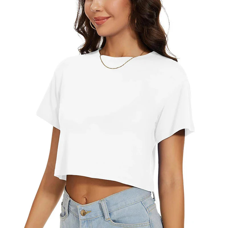 Women's White Y2K Harajuku Style Cotton Crop Top T-Shirt