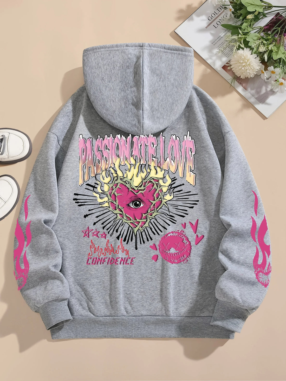 Women's Passionate Love Flame Heart Hoodie