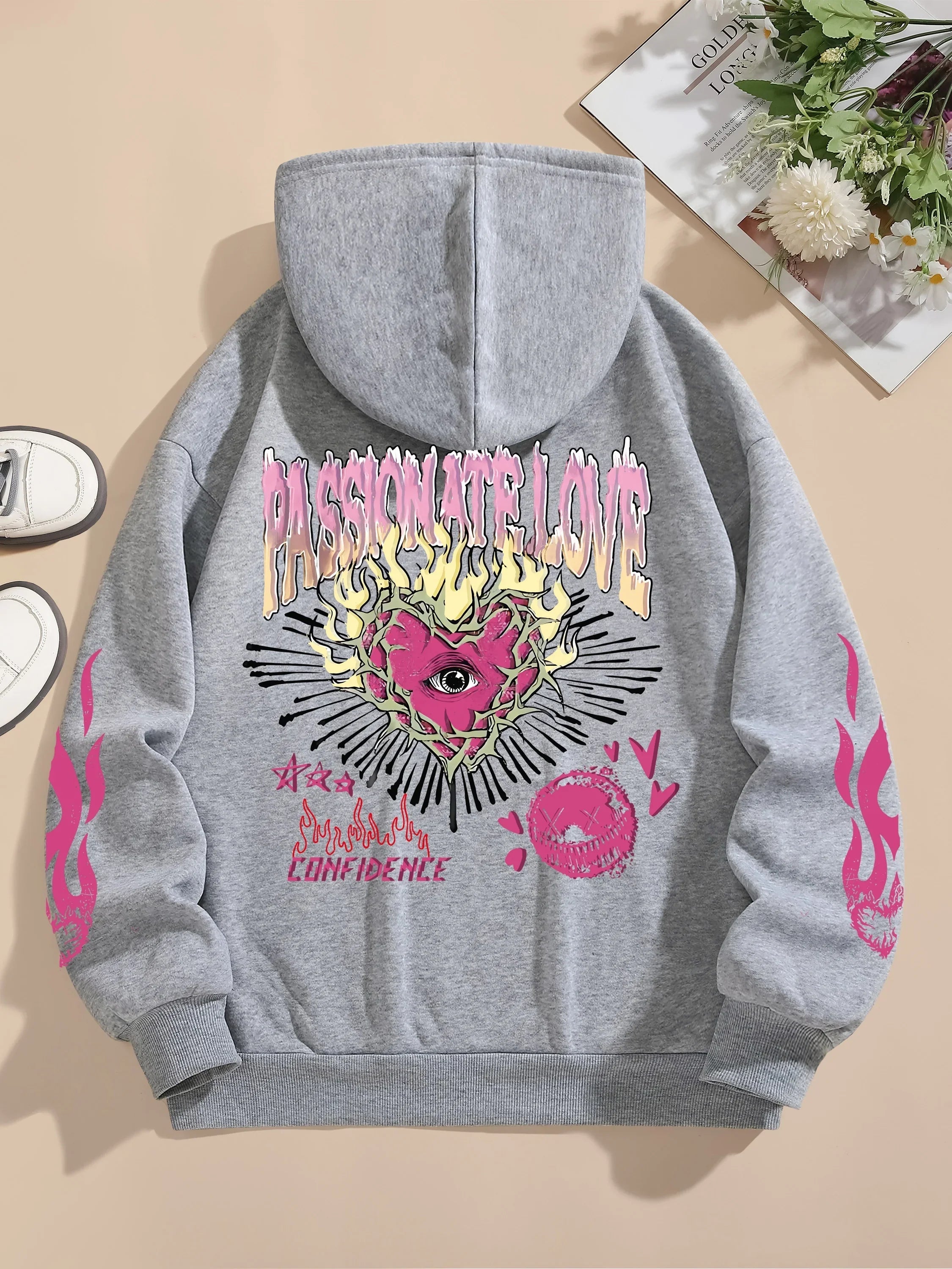 Women's Passionate Love Flame Heart Hoodie