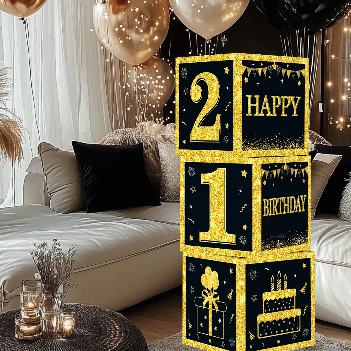 Black and Gold 18th 30th Birthday Box Birthday Party Decorations for Home Birthday Box Happy BIrthday Baby Shower Party Supplies