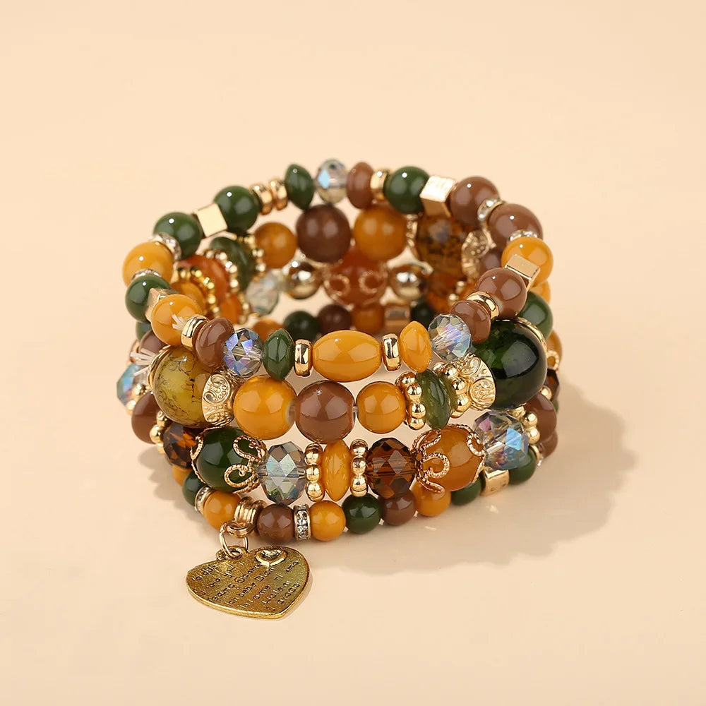 4Pcs/set Boho Ethnic Heart Beaded Bracelet Set For Women Handmade Crystal Beads Chain Bangle Female Bohemia Jewelry Gift