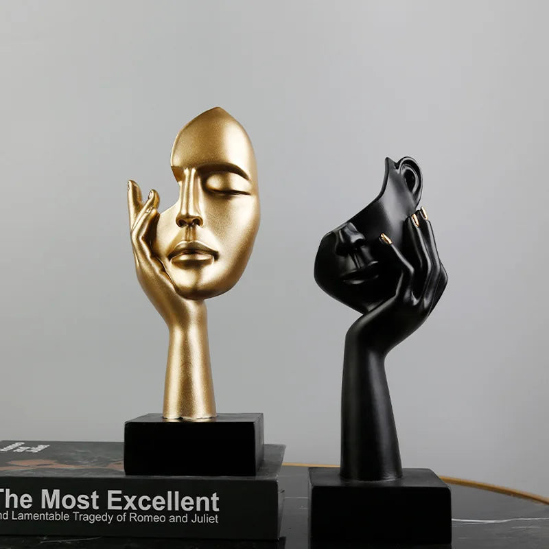 27cm bstract Face Sculpture Resin Thinker Figurines for Desktop Office Desk Living Room Table Collection Figurine Decoration