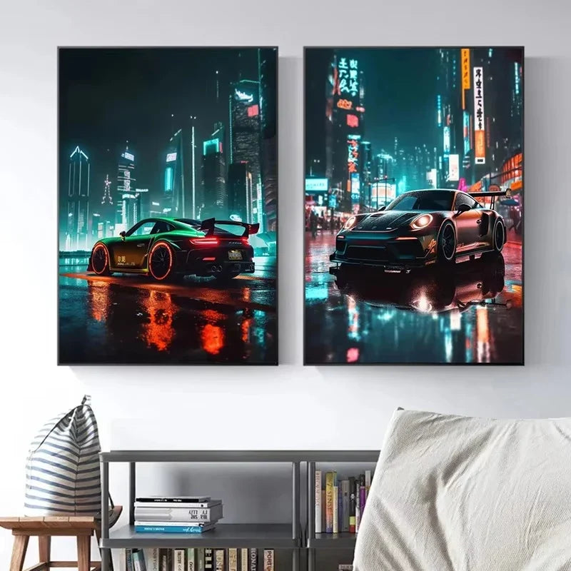 Trending Cars Retro Porsche 911 GT3 RS City Poster and Prints Canvas Painting Wall Art Pictures for Home Living Room Cuadros