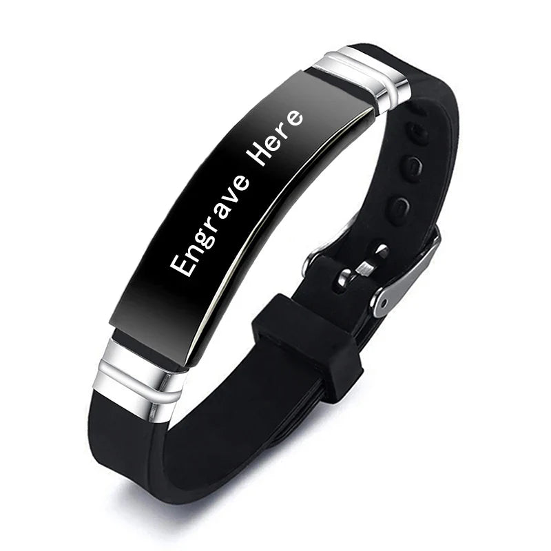 Personalized Engraved Name Letter Logo Bracelet Stainless Steel Silicone Bracelets Bangles For Men Women Custom Jewelry