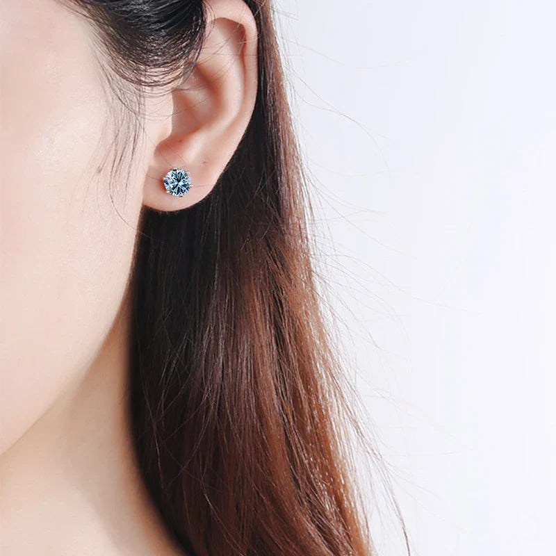 NeeTim 0.5ct 1ct 2ct Moissanite Stud Earrings for Women 925 Sterling Silver Green Pink Black Blue Grey Sparkling Studs Earring
