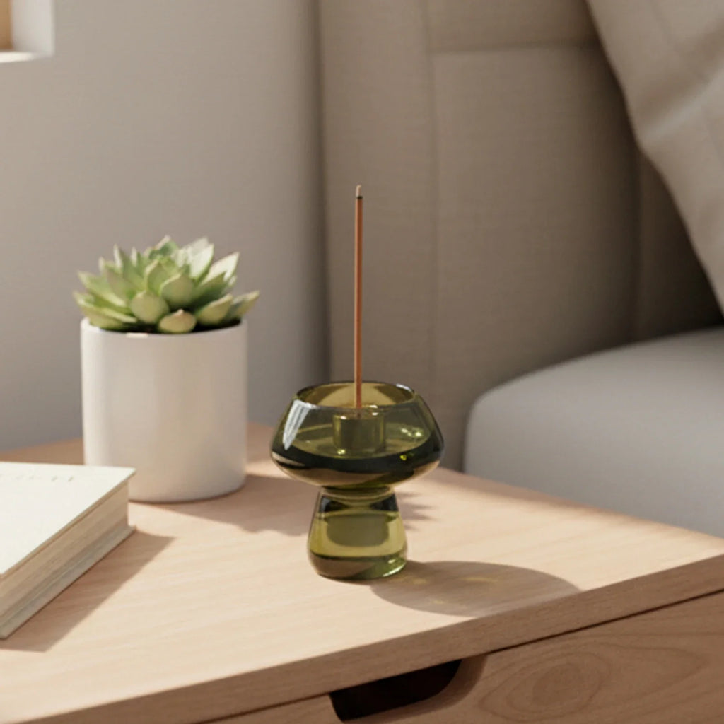Glass Mushroom Incense Burner Brass Nine-Hole Incense Holder Incense Stick Holder for Meditation Yoga Spa Home Decor