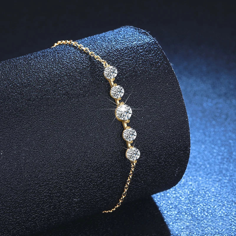 NeeTim Full Moissanite Bracelets for Women S925 Sterling Silver Lab Diamond Plated Gold Bracelet Wedding Birthday Party Jewelry