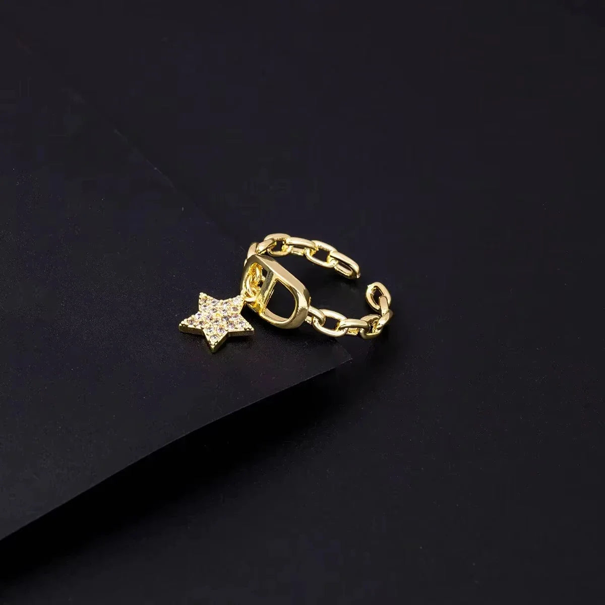 Star Diamond Letter Cd Ring Niche Design Pendant Trendyy Daily Versatile Women's Ring New Open Adjustable Ring