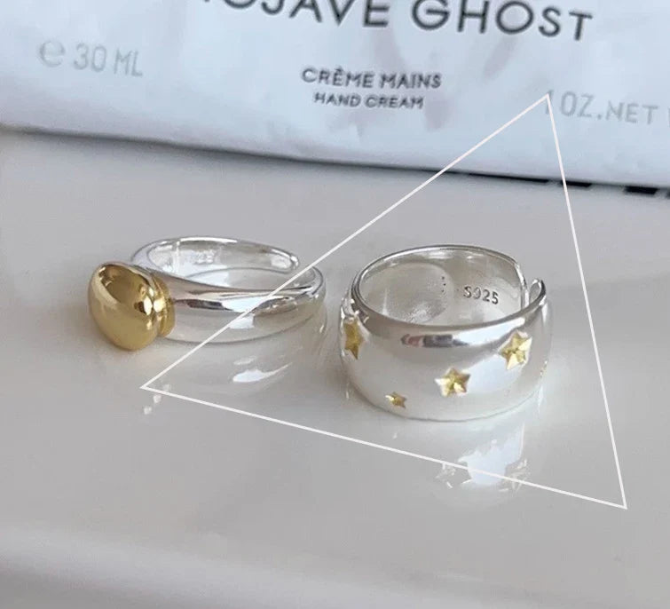 VENTFILLE 925 Sterling Silver Rings INS Fashion Hip Hop Vintage Couples Hollow Lines Punk Thai Silver Party Adjustable  Jewelry