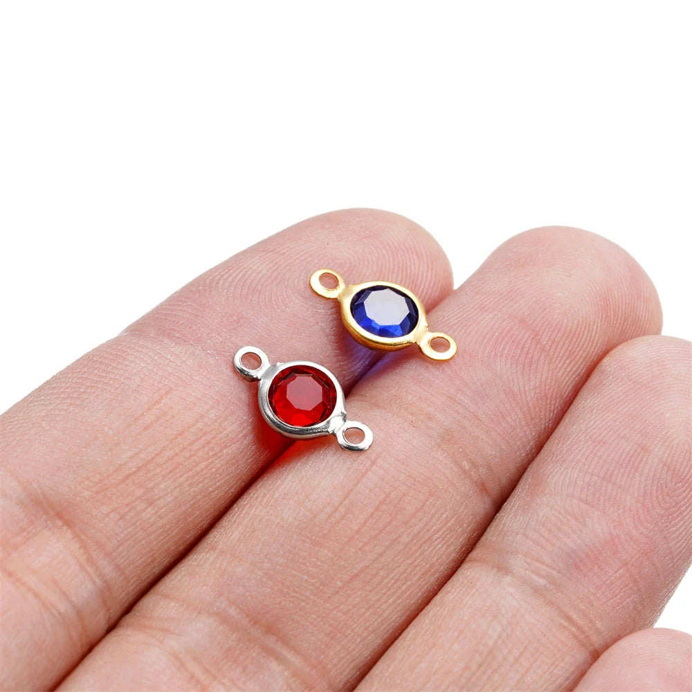 10pcs/lot Stainless Steel Crystal Round Double Ring Pendants for DIY Bracelet Necklace Beads Jewelry Making Accessories
