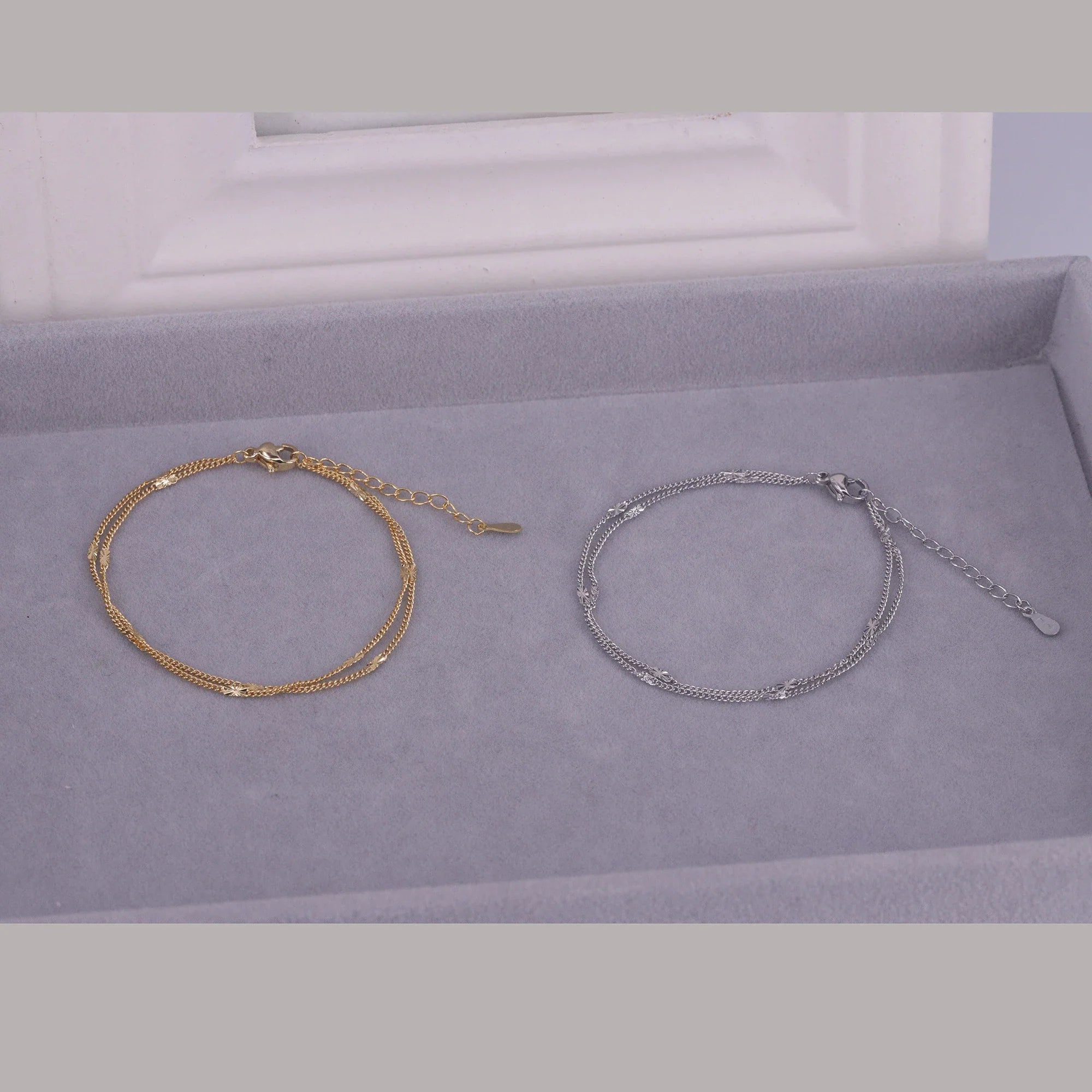 s925 Sterling Silver Double Layers Simple Bracelet for Women Temperament Elegant Sweet Link Chain Bracelet Jewelry