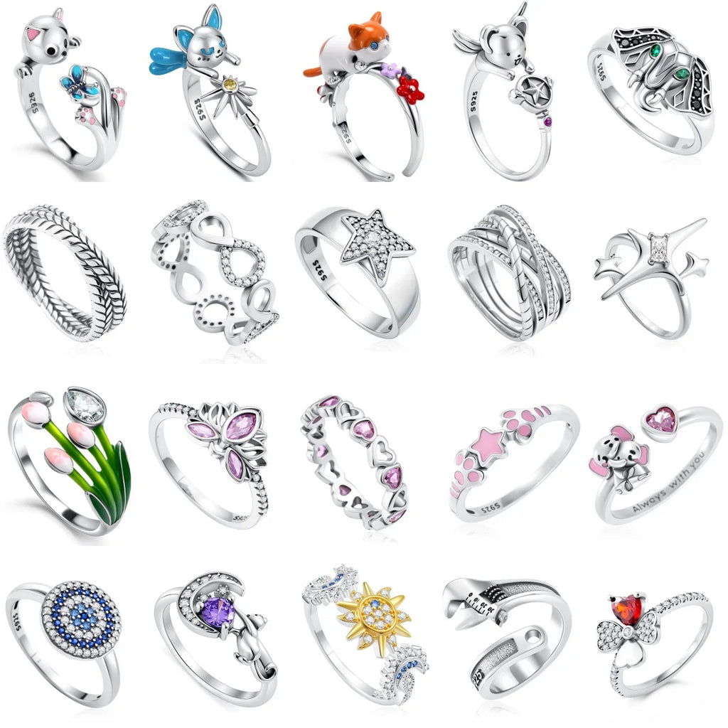 2026 Hot Selling 925 Silver Cute Puppy Flower Elephant Clover Ring Suitable for Wedding Rings, Jewelry Gifts