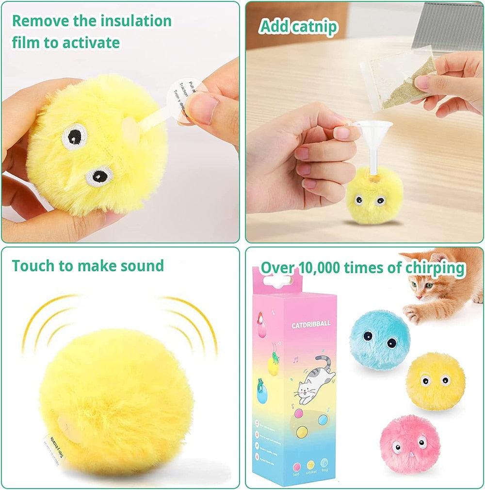 Interactive Chirping Cat Ball Toys – 3 Lifelike Animal Sounds