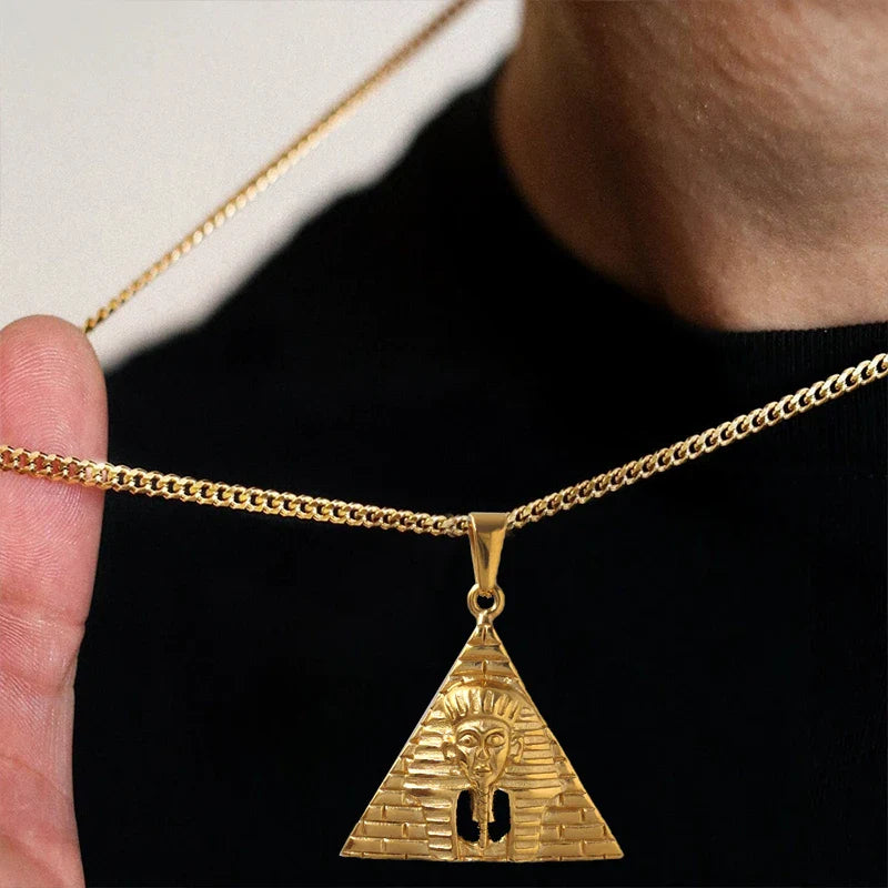 Trendy Jewelry PVD Gold Plated Egyptian Pyramid Charm Stainless Steel Egypt Pharaoh Pendant for Women Men Necklace
