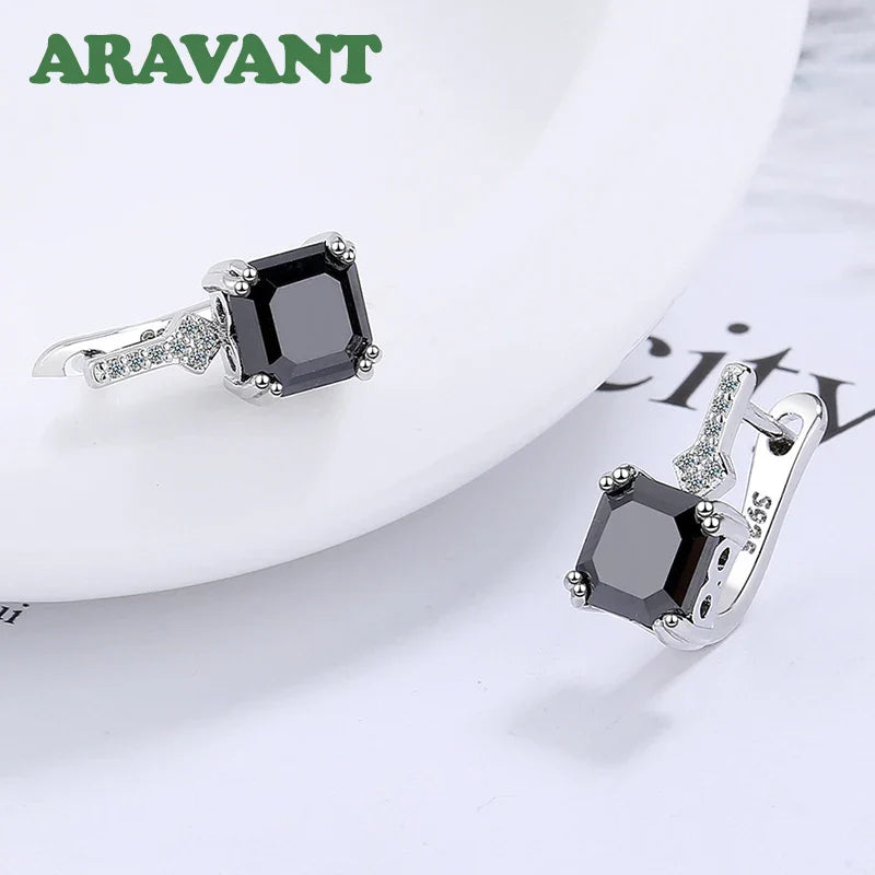 Aravant 925 Sterling Silver Square Zircon Drop Earrings For Women Fashion Jewelry