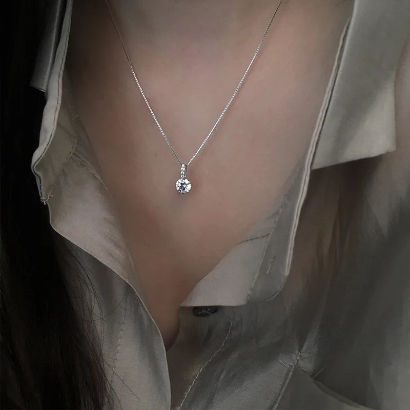 925 Sterling Silver Neck Choker Chain Round Zircon Pendants Necklaces Women Jewelry Exquisite Elegant Charms Accessories