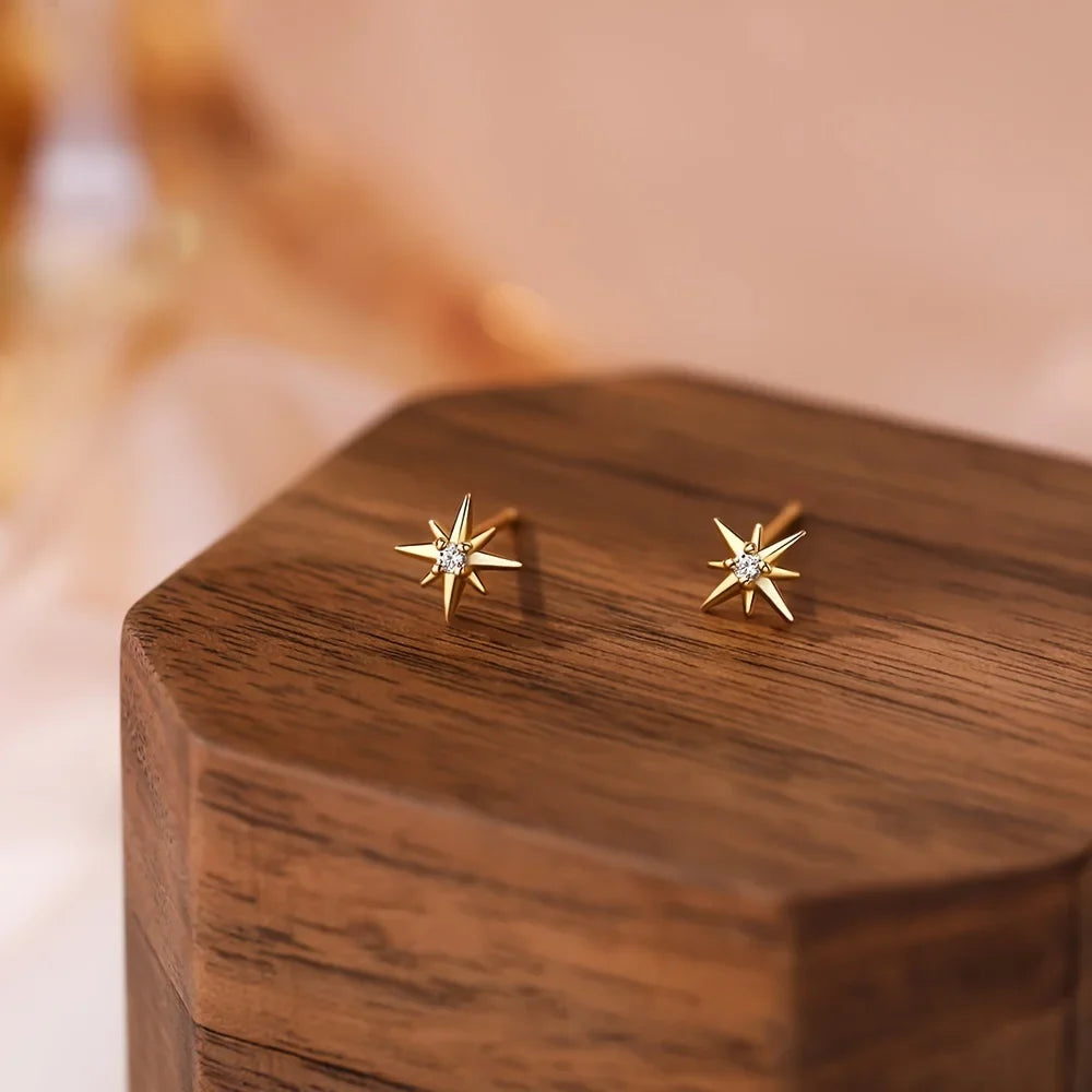 1 pair of elegant 925 sterling silver star earrings, synthetic zirconia, hypoallergenic, women's minimalist style, suitable for