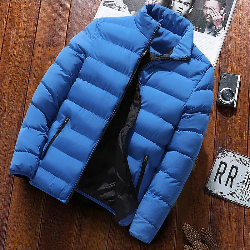 Men's Winter Jacket with Stand Collar – Thick Warm Windbreaker Coat, Casual Zip-Up Outerwear