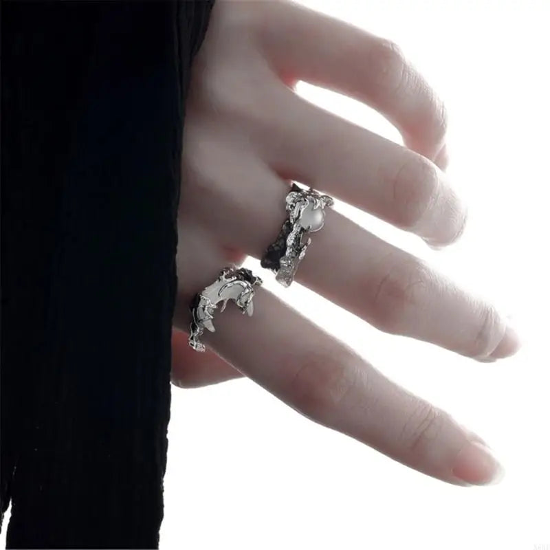2pcs Irregular Sun Moon Ring with Small Texture Light Luxury Jewelry Personalized Versatile Cosplay DIY Props for Couple Gifts