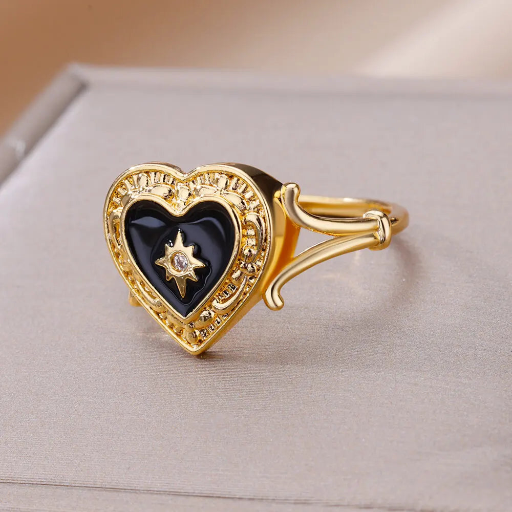 Heart Shape Zircon Rings For Women Stainless Steel Gold Color Aesthetic Couple Ring 2024 Trend Wedding Jewelry Gift For Friend