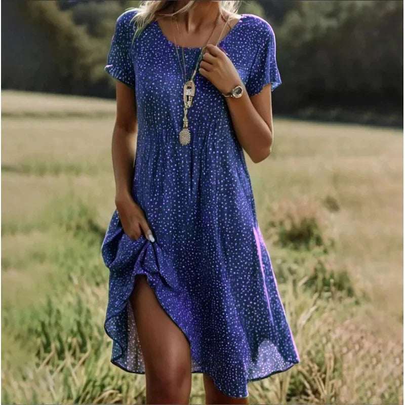 Women's Ethnic Print Midi Dress Summer Round Neck Casual Style - Image 13