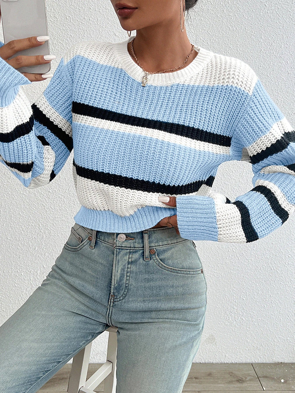 Women's Drop Shoulder Knit Sweater – Cozy Acrylic Blend