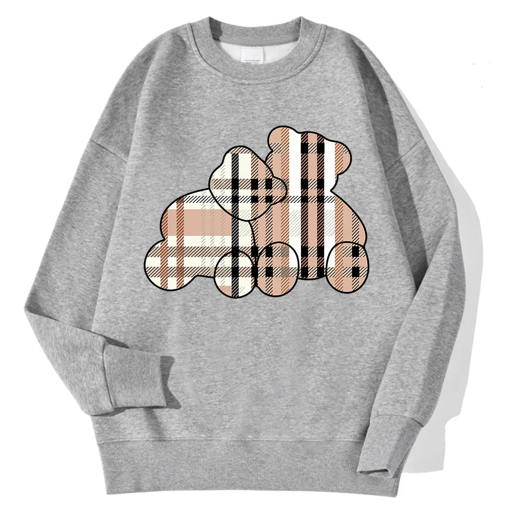 Women Beige Teddy Bear Print Crewneck Pullover Sweatshirt - Image 16
