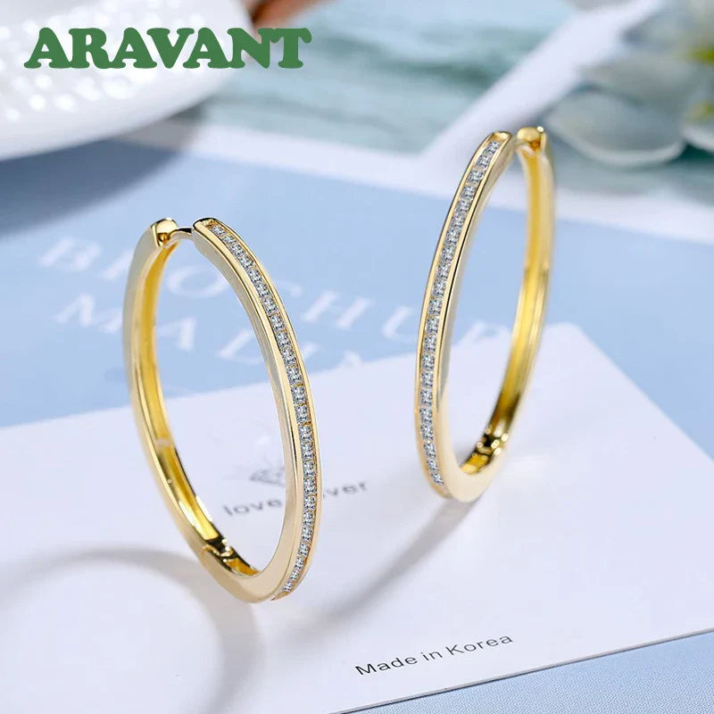 Aravant 925 Sterling Silver 35MM Zircon Hoop Earring For Women Fashion Jewelry Gift