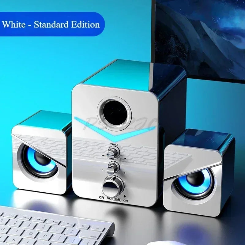 USB Desktop Speakers with Built-In Microphone – Wired Stereo Computer Speakers