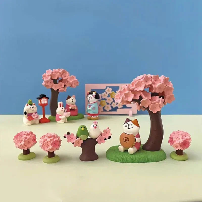 Cute Cat Ornament Admiring Flowers Scene ZAKKA Cherry Blossom INS Trendy Toy DIY Resin Handicraft Ornament