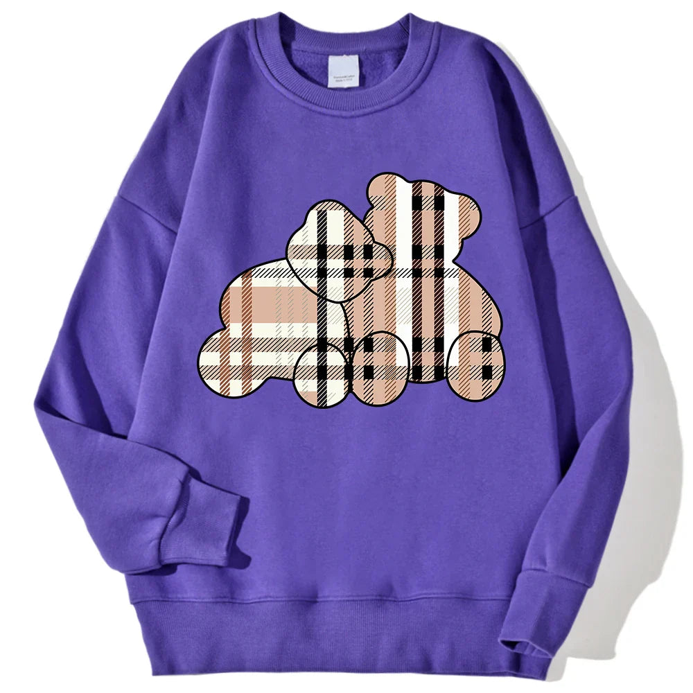 Women Beige Teddy Bear Print Crewneck Pullover Sweatshirt - Image 13