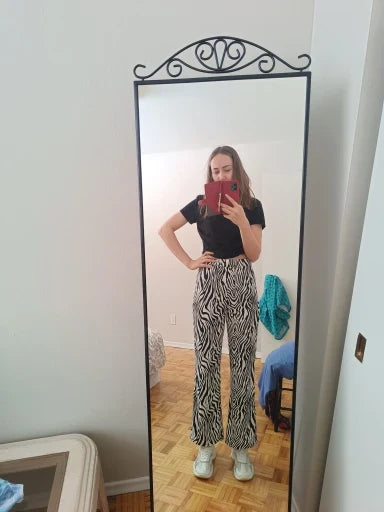 Women's Zebra Print High Waist Wide Leg Pants Casual Trousers - Image 12