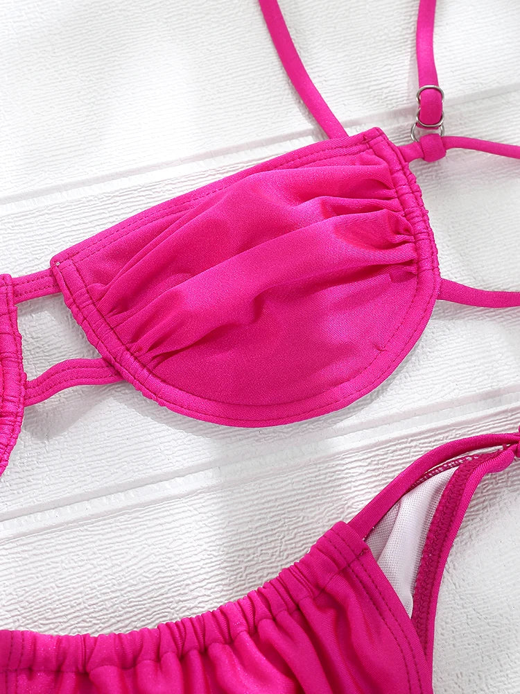 Zinnia Two-Piece Underwire Bikini Set in Vibrant Hot Pink - Image 5