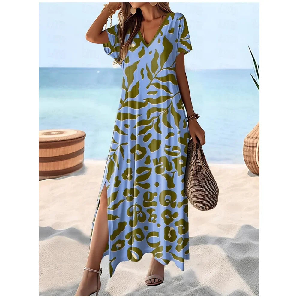 Women's Hawaiian Maxi Dress - Flowy V-Neck Summer